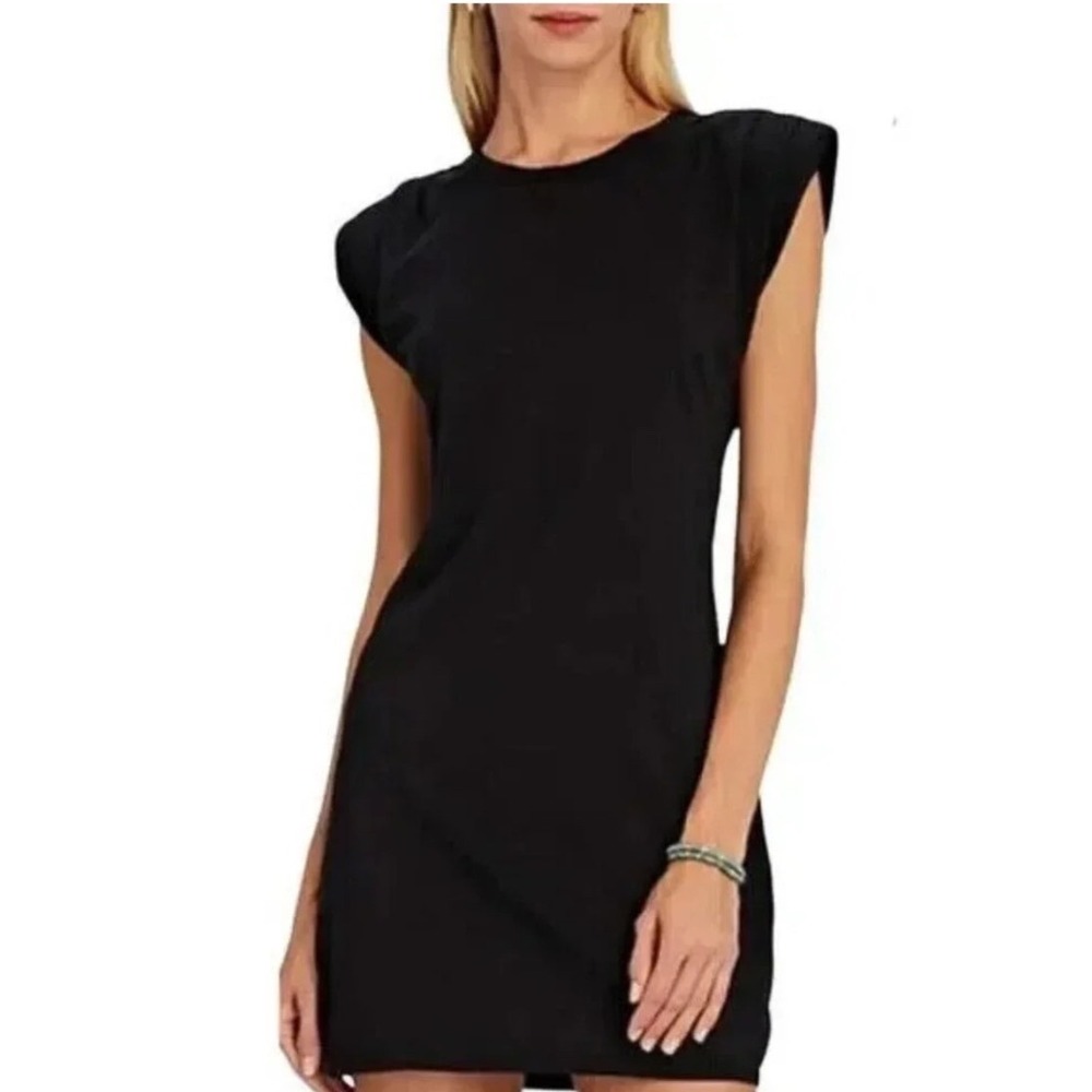 FRAME Padded Shoulder Muscle T-Shirt Dress Black XS LWKD0134